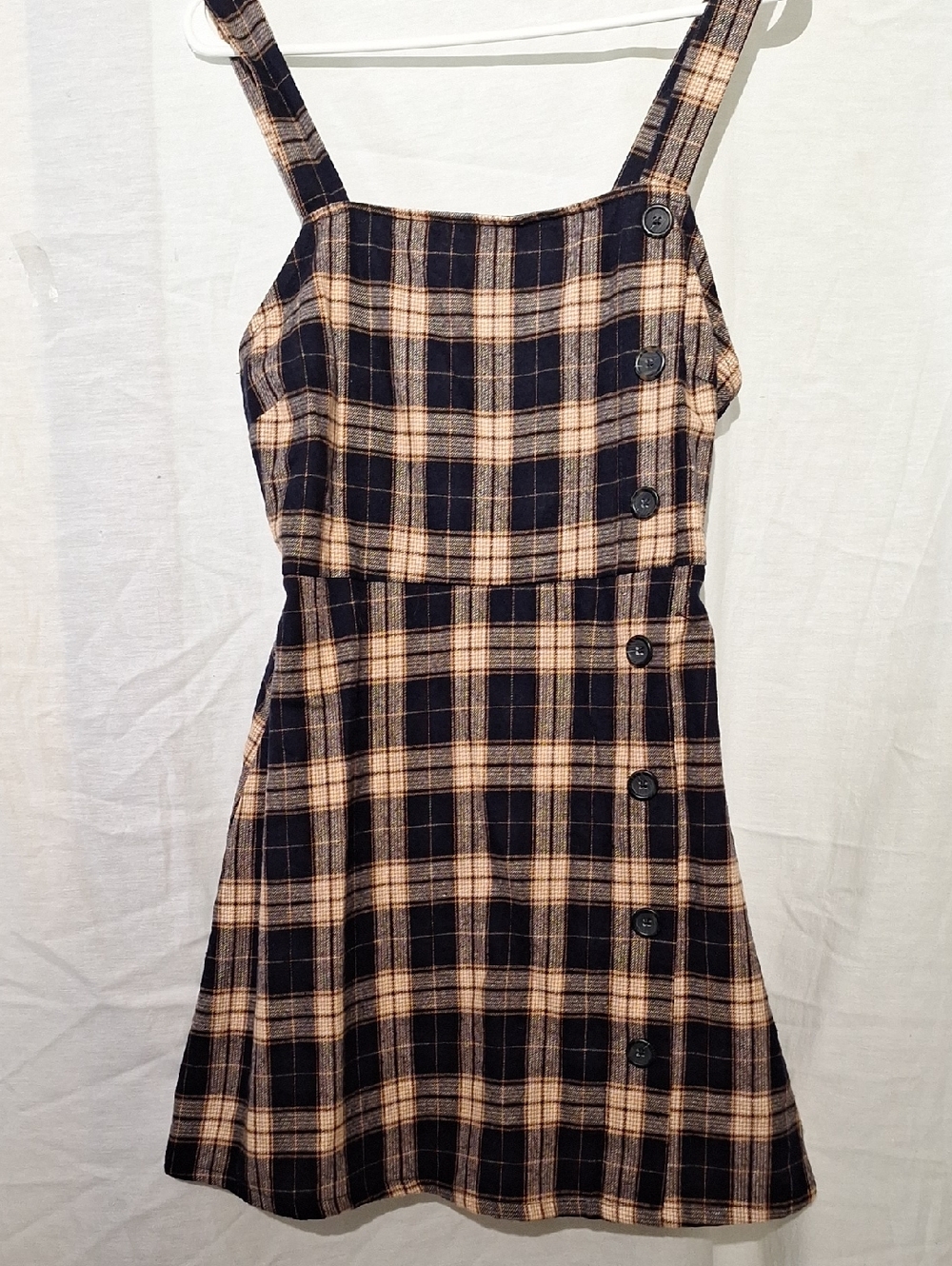 3/$20-wild fable Cotton Black and Gold Plaid Mini Dress, Button Details, NWT